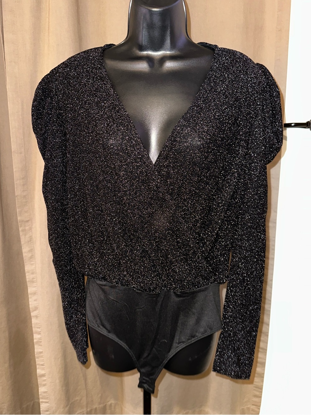 white birch Sparkle Wrap Bodysuit - Black